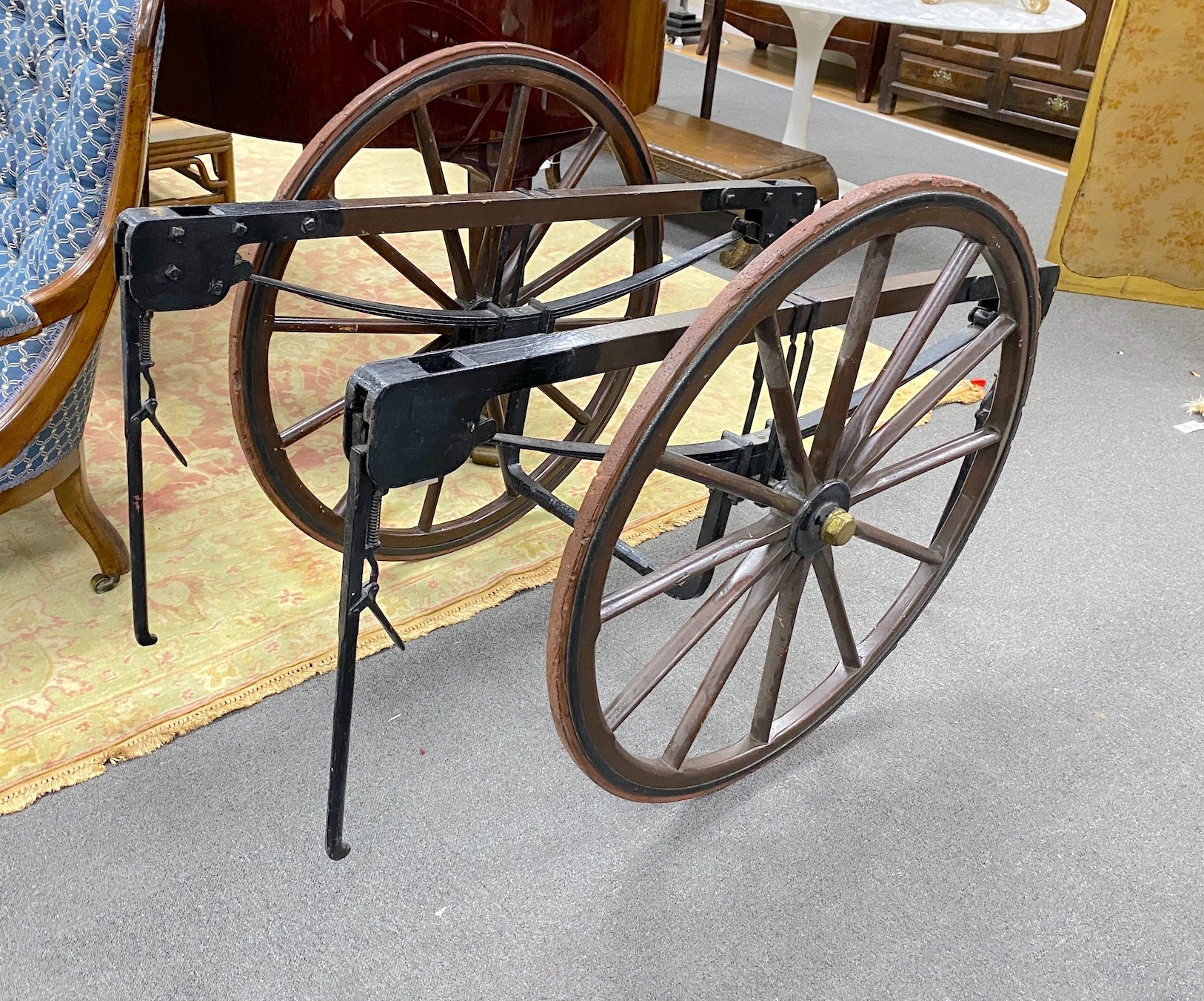 A Victorian funeral bier, length 138cm, height 92cm